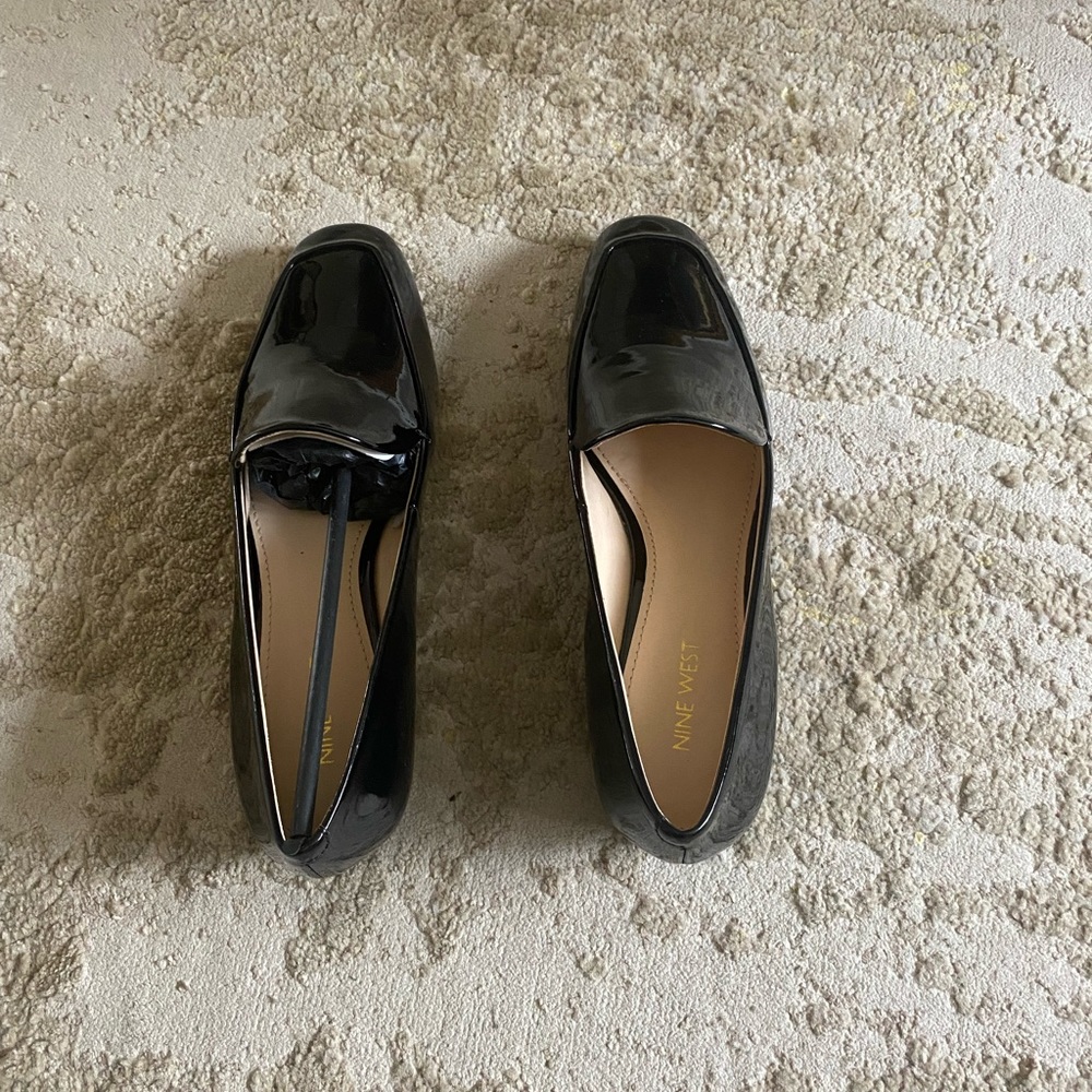 NWOT Black patent leather slip on shoes